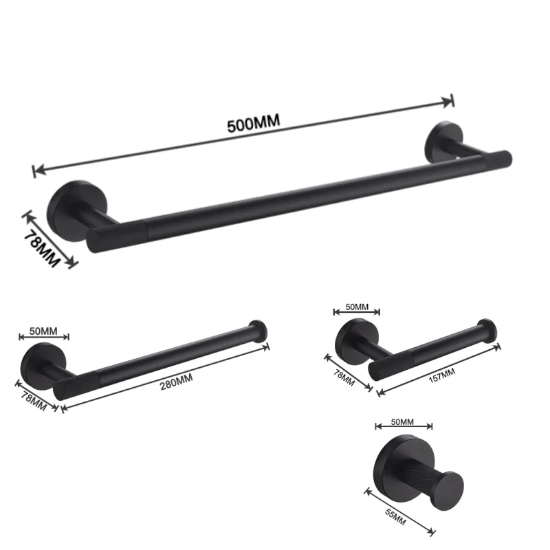 Matt Black Wall-mounted Elegant Bathroom Set Paper Towel Stick Toilet Bathrobe Hook Double Cup Holder Double Soap Dispenser