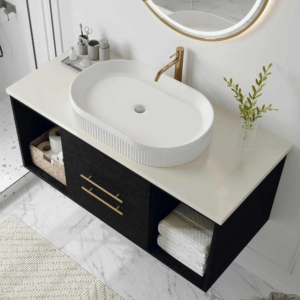 40" Modern Floating Bathroom Vanity with Premium AAA Grade Ceramic Sink, Wall-Mounted Solid Wood Cabinet, 2 Drawers,