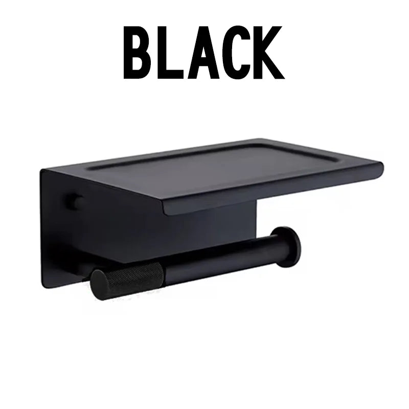 Matt Black Wall-mounted Elegant Bathroom Set Paper Towel Stick Toilet Bathrobe Hook Double Cup Holder Double Soap Dispenser
