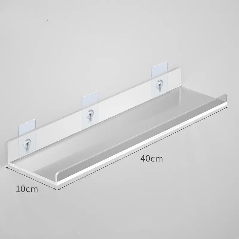 1pc Clear Acrylic Storage Rack Wall Mounted Book Floating Shelf Makeup Display Stand Holder Bathroom Kitchen Organizer