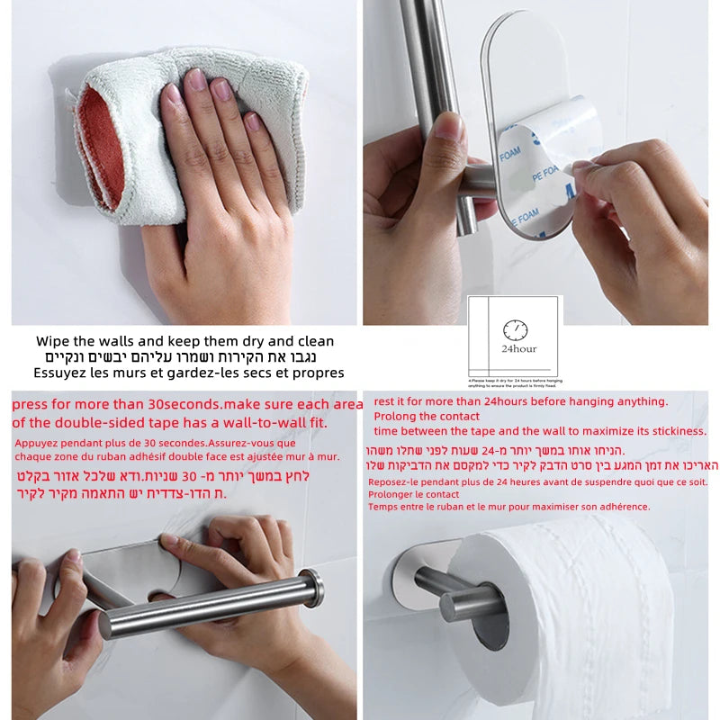 Adhesive Toilet Roll Paper Towel Holder Organizer Punch-free Tissue Dispenser Wall Mount Storage Kitchen Bathroom No Drill