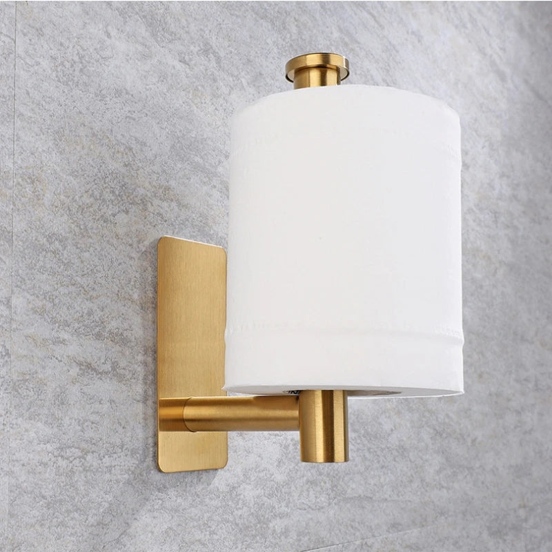 Adhesive Toilet Roll Paper Towel Holder Organizer Punch-free Tissue Dispenser Wall Mount Storage Kitchen Bathroom No Drill