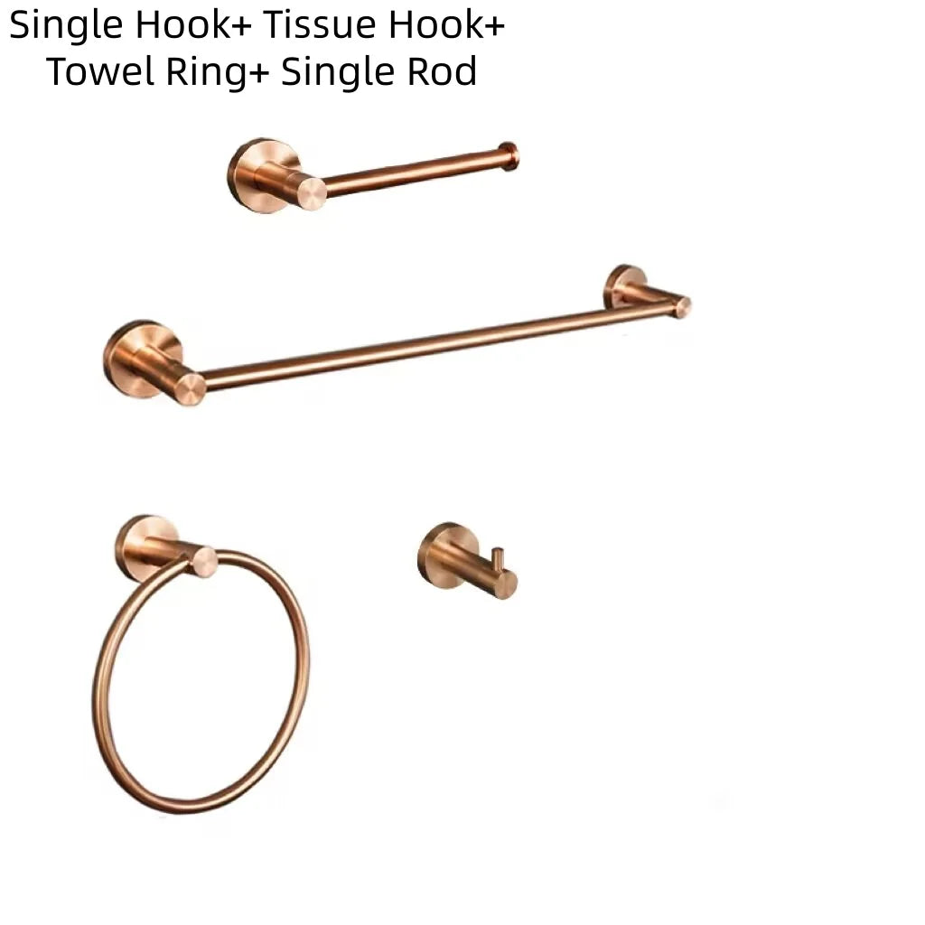 Brushed Rose Gold Bathroom Accessories Set Towel Rack, Tissue Rack, Soap Dish, Toilet Brush, Towel Rack Stainless Steel Hardware