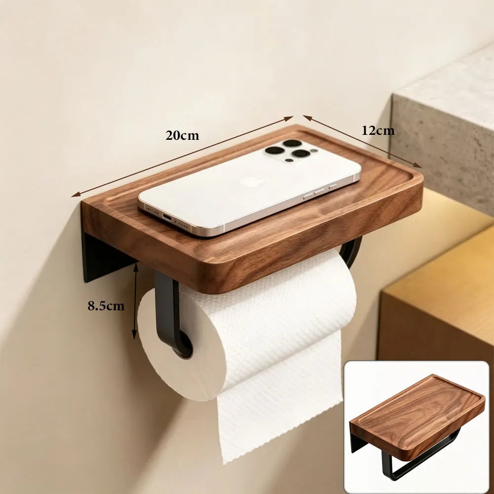 Walnut Wood Bathroom Accessories Set Wall Mounted Towel Rack Shelf Toilet Paper Holder Bathroom Hardware Kit Shower Organizer