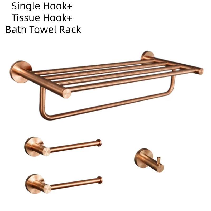 Brushed Rose Gold Bathroom Accessories Set Towel Rack, Tissue Rack, Soap Dish, Toilet Brush, Towel Rack Stainless Steel Hardware