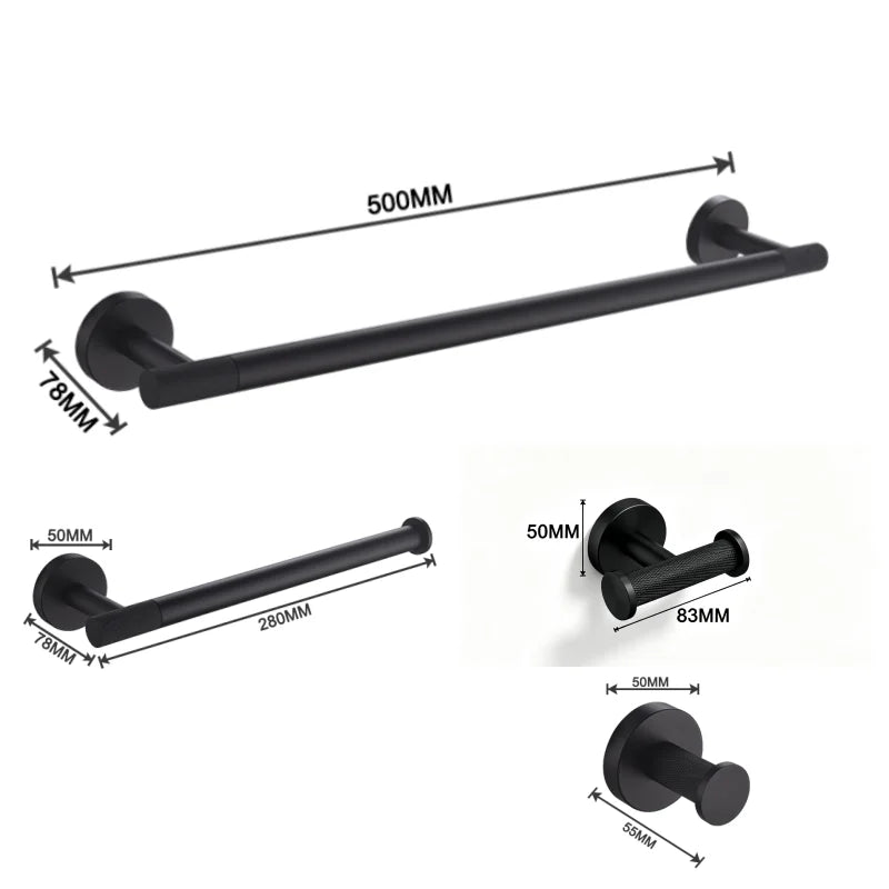 Matt Black Wall-mounted Elegant Bathroom Set Paper Towel Stick Toilet Bathrobe Hook Double Cup Holder Double Soap Dispenser