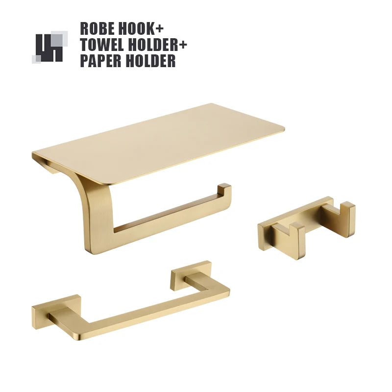 Brushed Gold Bathroom Accessories Set Toilet Brush Holder Toilet Paper Holder Towel Bar Rail Rack Hanger Hook Soap Dish Hardware
