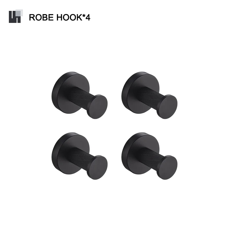 Matt Black Wall-mounted Elegant Bathroom Set Paper Towel Stick Toilet Bathrobe Hook Double Cup Holder Double Soap Dispenser
