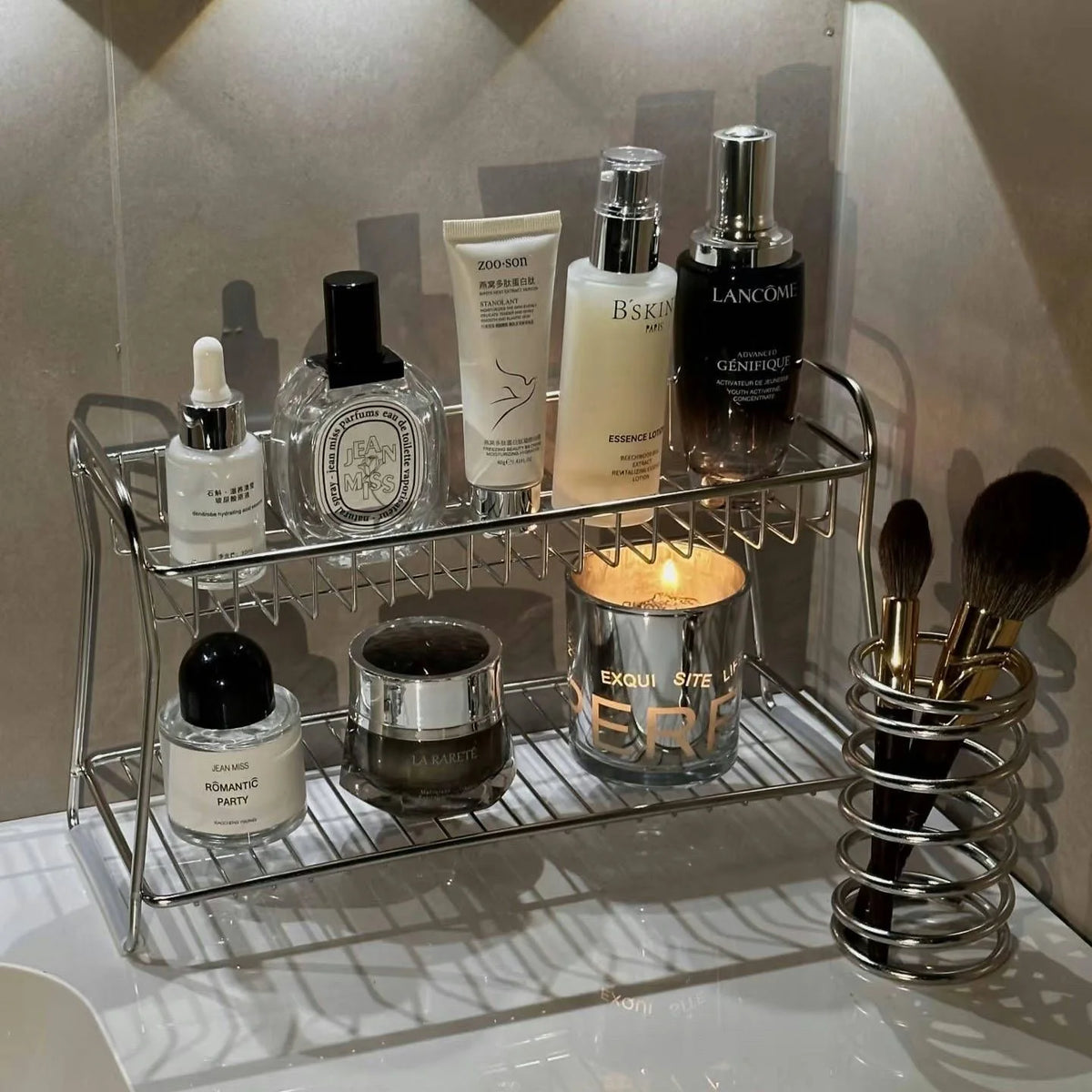 Bathroom Countertops Storage Rack Dressing Table Storage Racks Cosmetic Storage Basket Iron Bathroom Room Storage Organizer