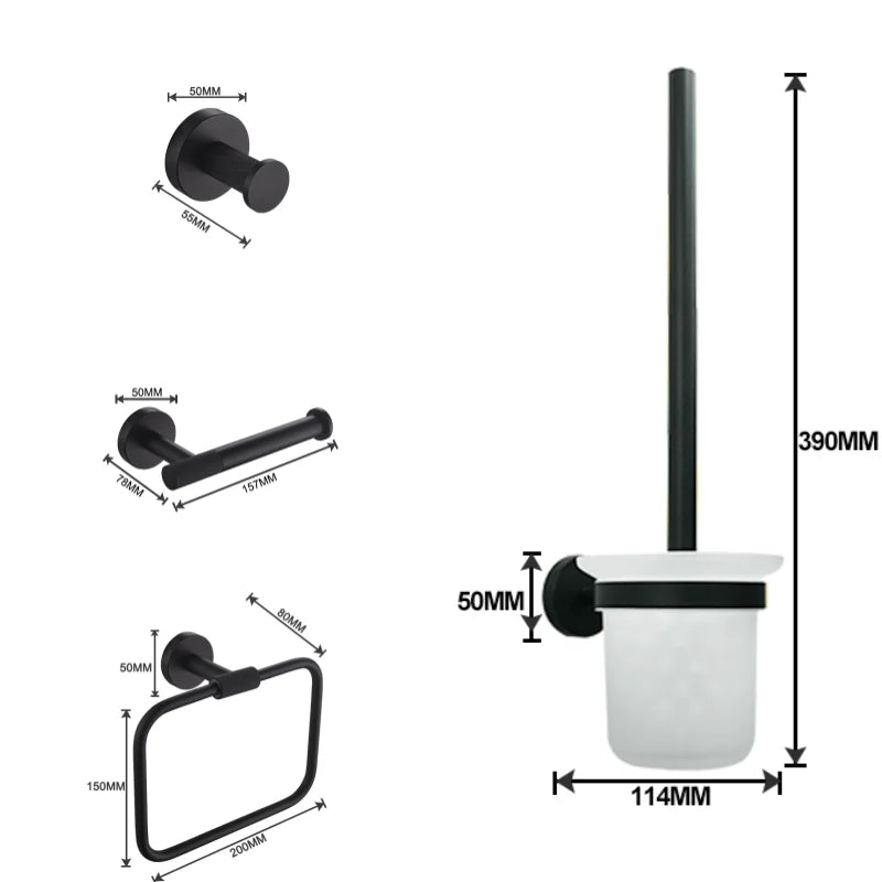 Matt Black Wall-mounted Elegant Bathroom Set Paper Towel Stick Toilet Bathrobe Hook Double Cup Holder Double Soap Dispenser