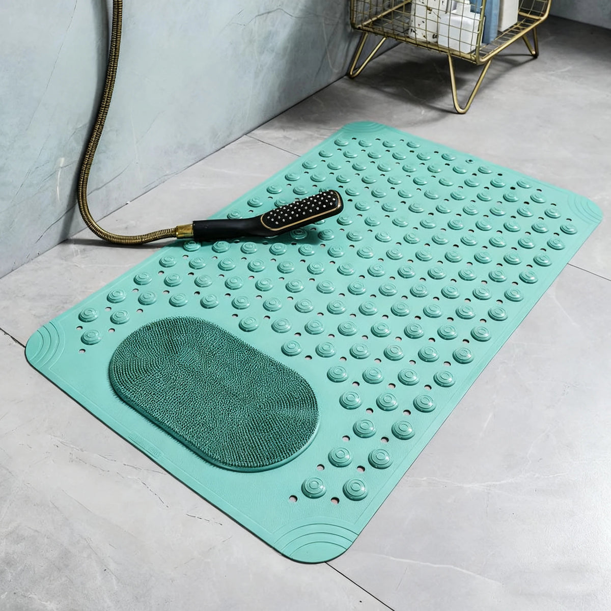 Non-Slip Bath Mat with Massage Feature Oblong Shower Floor Rug Non-Textile Water Absorbent Bathroom Mat with Suction Cups