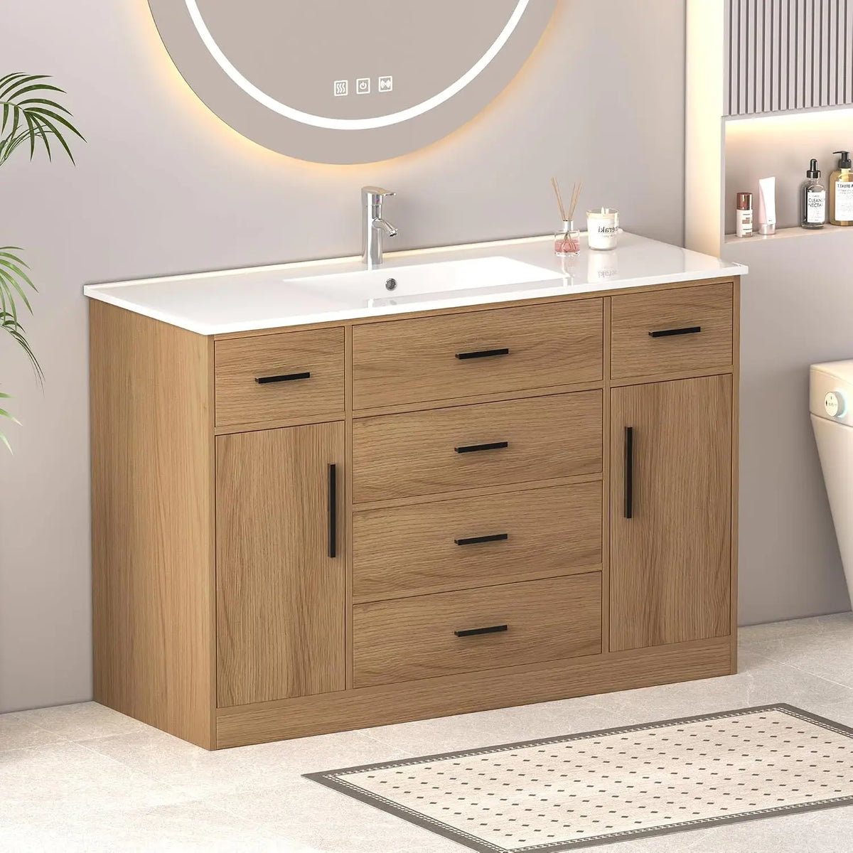 48" Bathroom Vanity with Sink,Single Sink Cabinet with 9 Drawers & 2 Soft-Close Doors, Modern Wood Storage,