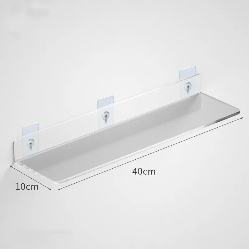1pc Clear Acrylic Storage Rack Wall Mounted Book Floating Shelf Makeup Display Stand Holder Bathroom Kitchen Organizer