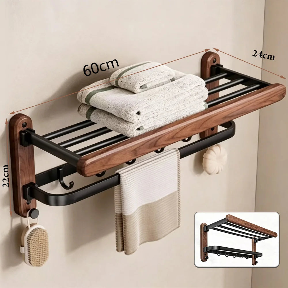 Walnut Wood Bathroom Accessories Set Wall Mounted Towel Rack Shelf Toilet Paper Holder Bathroom Hardware Kit Shower Organizer