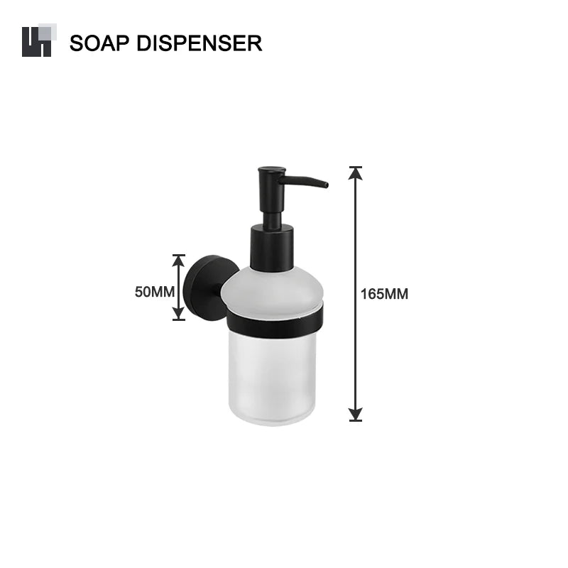 Matt Black Wall-mounted Elegant Bathroom Set Paper Towel Stick Toilet Bathrobe Hook Double Cup Holder Double Soap Dispenser