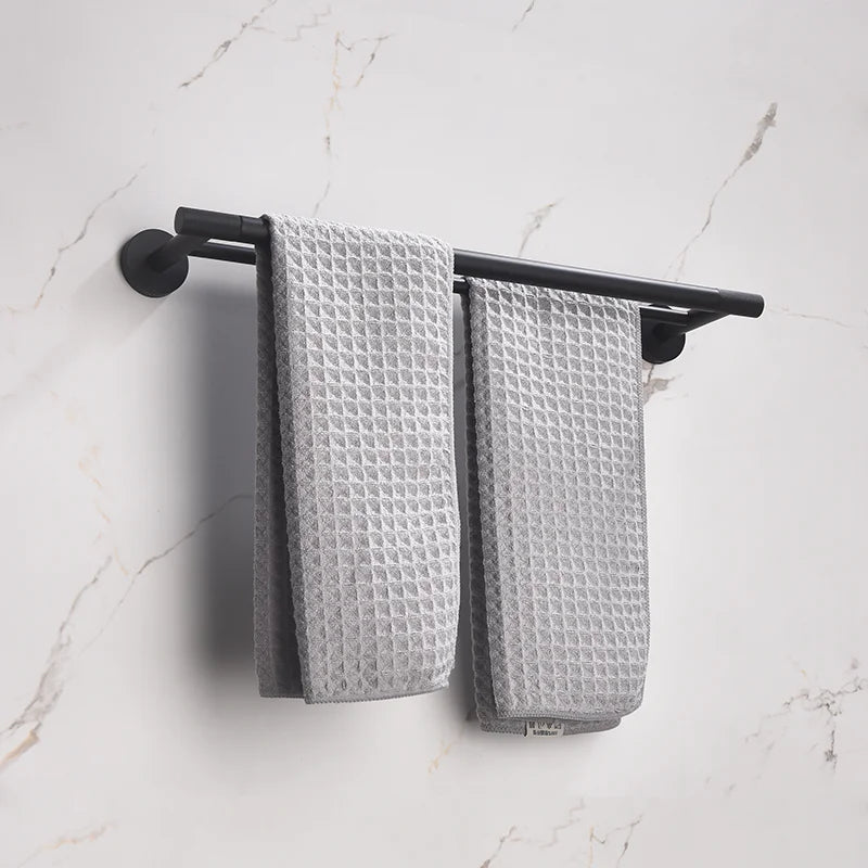 Matt Black Wall-mounted Elegant Bathroom Set Paper Towel Stick Toilet Bathrobe Hook Double Cup Holder Double Soap Dispenser