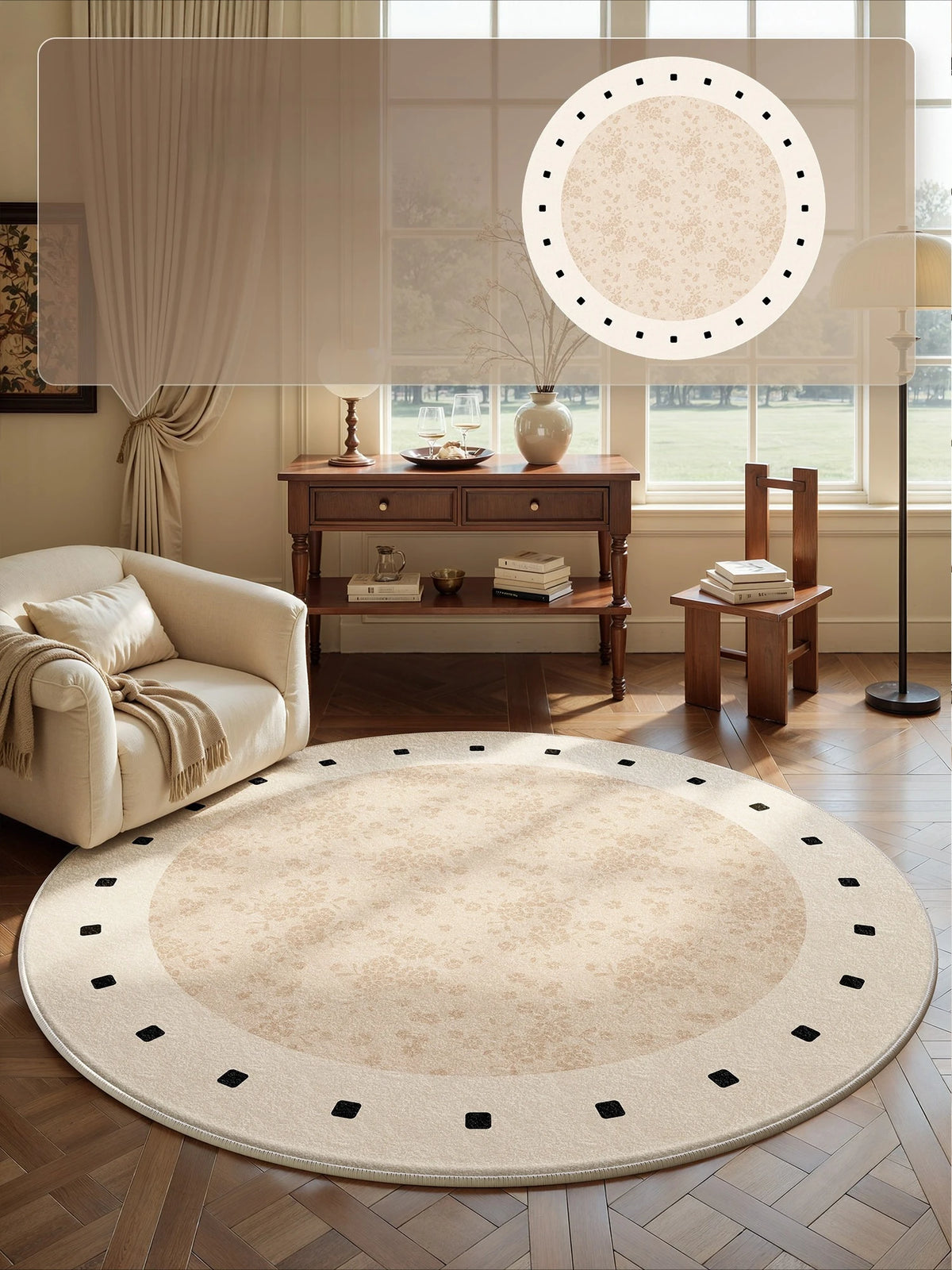 French Style Bedroom Decor Round Carpet Fluffy Soft Carpets for Living Room Thick Plush Bedside Floor Mat Washable Cloakroom Rug