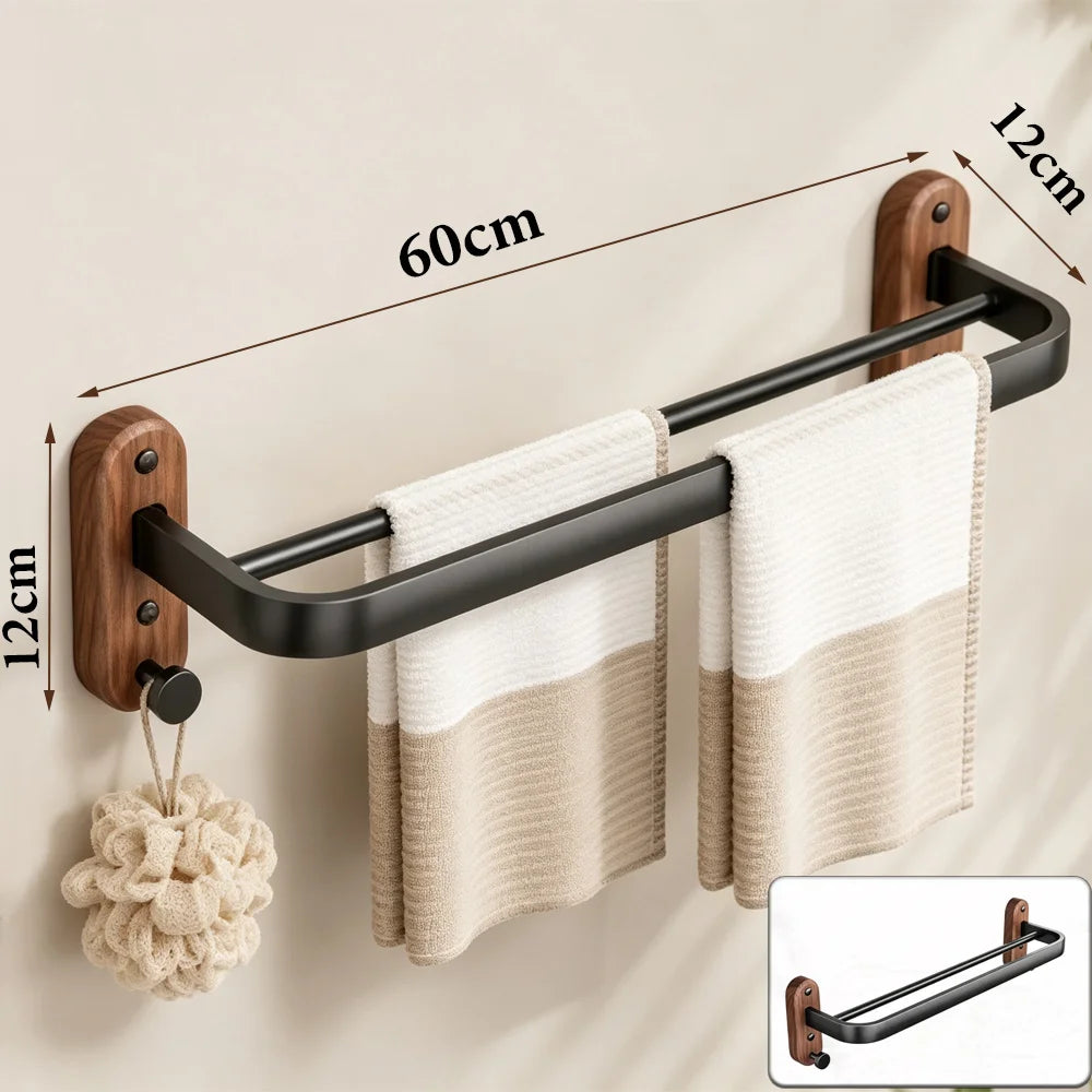 Walnut Wood Bathroom Accessories Set Wall Mounted Towel Rack Shelf Toilet Paper Holder Bathroom Hardware Kit Shower Organizer