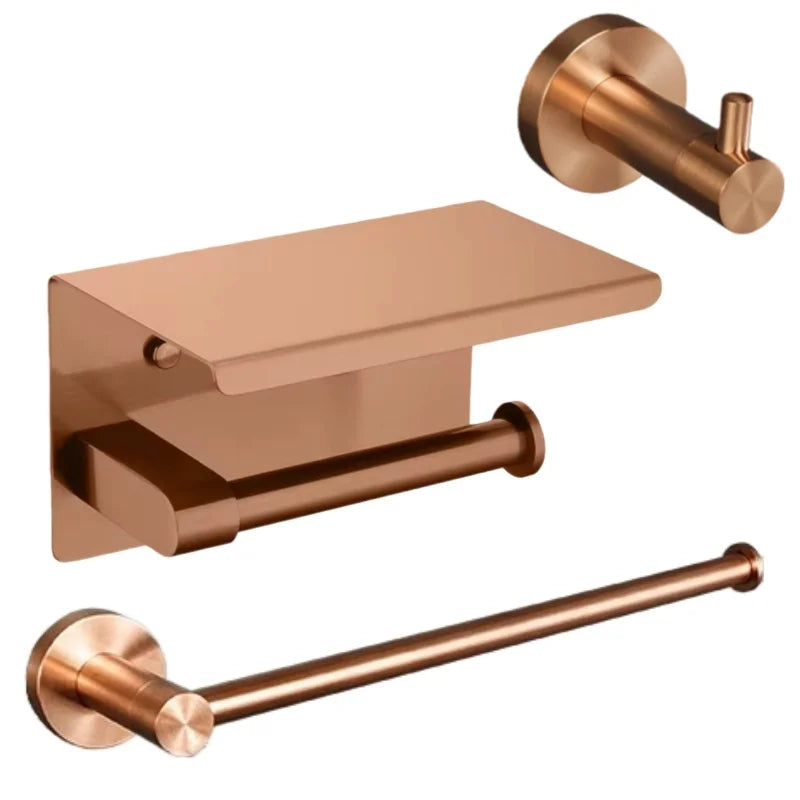 Brushed Rose Gold Bathroom Accessories Set Towel Rack, Tissue Rack, Soap Dish, Toilet Brush, Towel Rack Stainless Steel Hardware