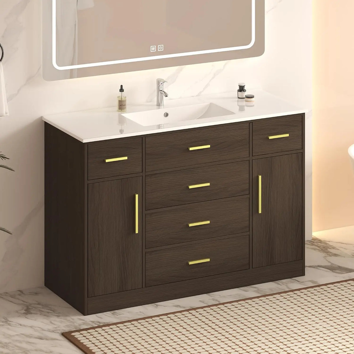 48" Bathroom Vanity with Sink,Single Sink Cabinet with 9 Drawers & 2 Soft-Close Doors, Modern Wood Storage,