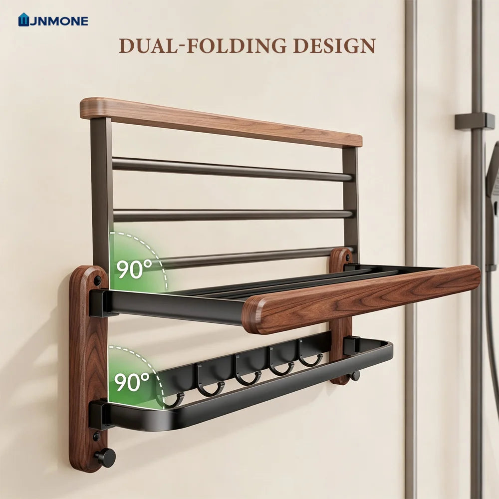 Walnut Wood Bathroom Accessories Set Wall Mounted Towel Rack Shelf Toilet Paper Holder Bathroom Hardware Kit Shower Organizer