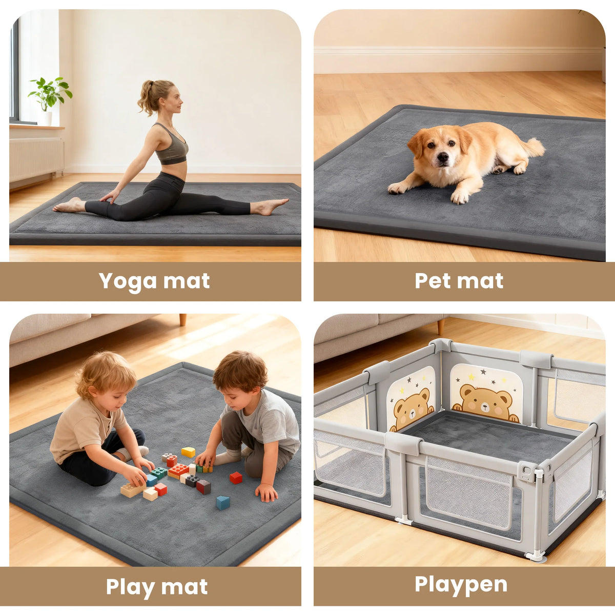 Thick 1.3" Large Carpet For Floor Non-Slip Baby Play Mat Tatami Memory Foam Soft Velvet Nursery Rug for Tummy Time