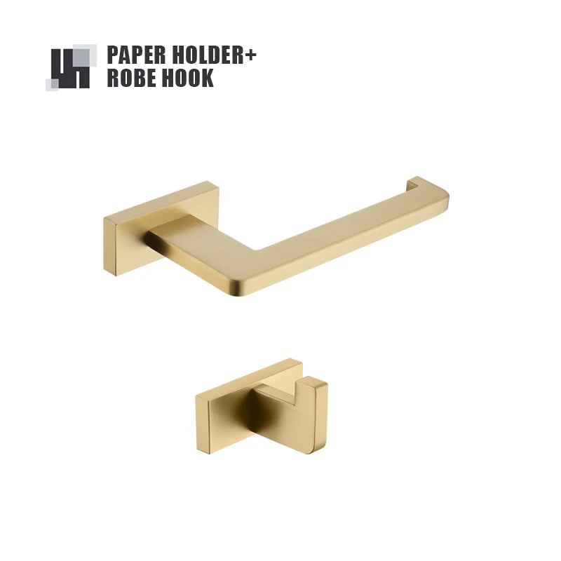 Brushed Gold Bathroom Accessories Set Toilet Brush Holder Toilet Paper Holder Towel Bar Rail Rack Hanger Hook Soap Dish Hardware