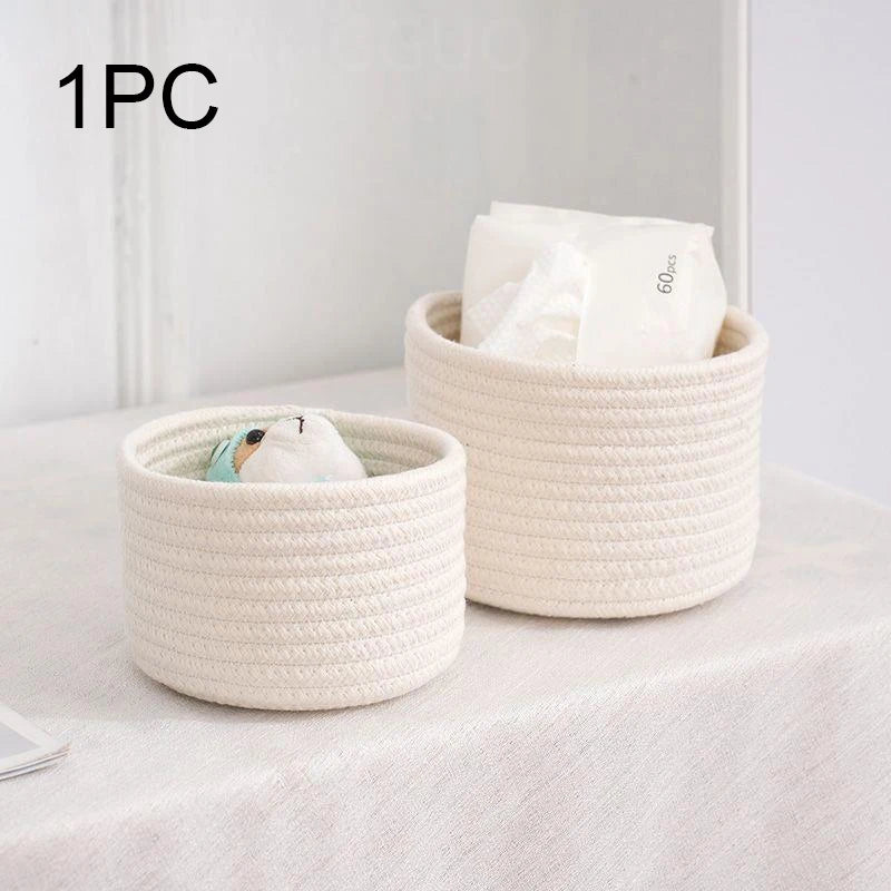 Handmade Woven Cotton Rope Storage Basket Cosmetics Jewelry Desktop Storaging Keys Snacks Box Sundries Organizer