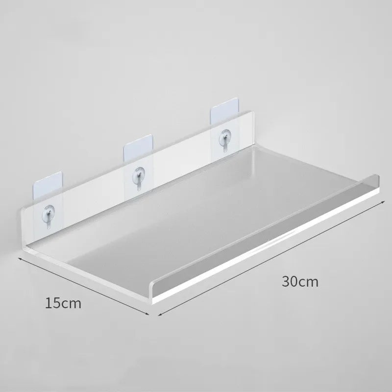 1pc Clear Acrylic Storage Rack Wall Mounted Book Floating Shelf Makeup Display Stand Holder Bathroom Kitchen Organizer