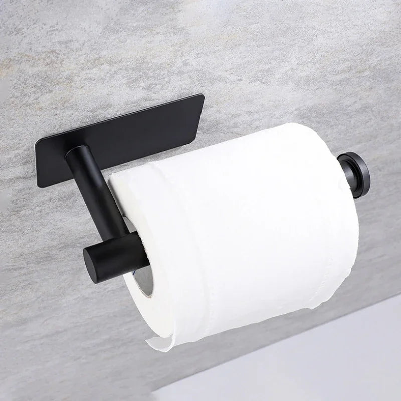 Adhesive Toilet Roll Paper Towel Holder Organizer Punch-free Tissue Dispenser Wall Mount Storage Kitchen Bathroom No Drill