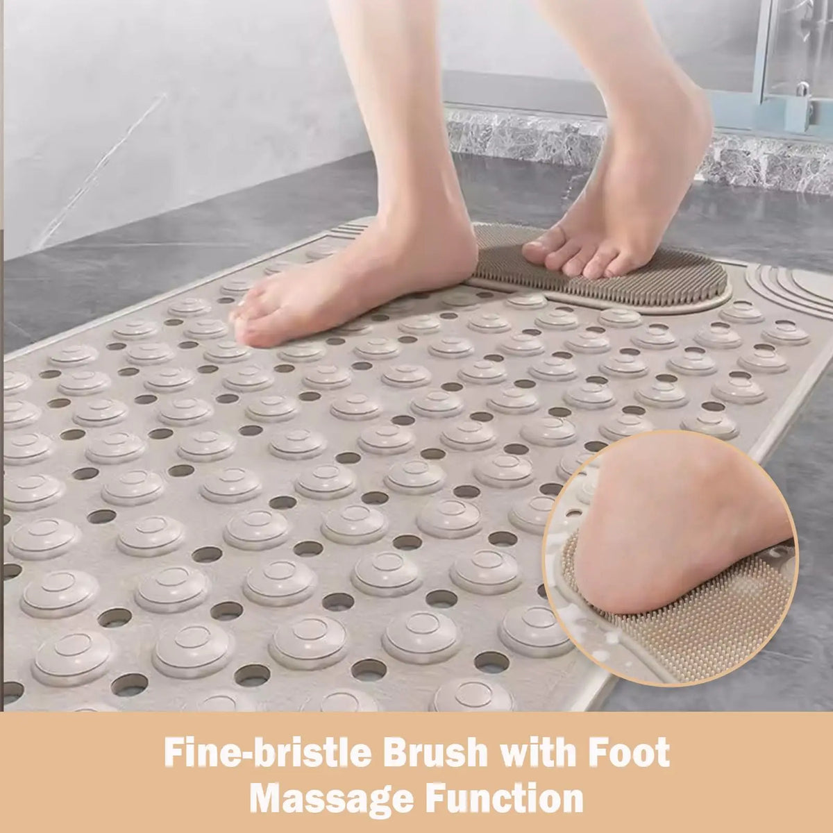 Non-Slip Bath Mat with Massage Feature Oblong Shower Floor Rug Non-Textile Water Absorbent Bathroom Mat with Suction Cups